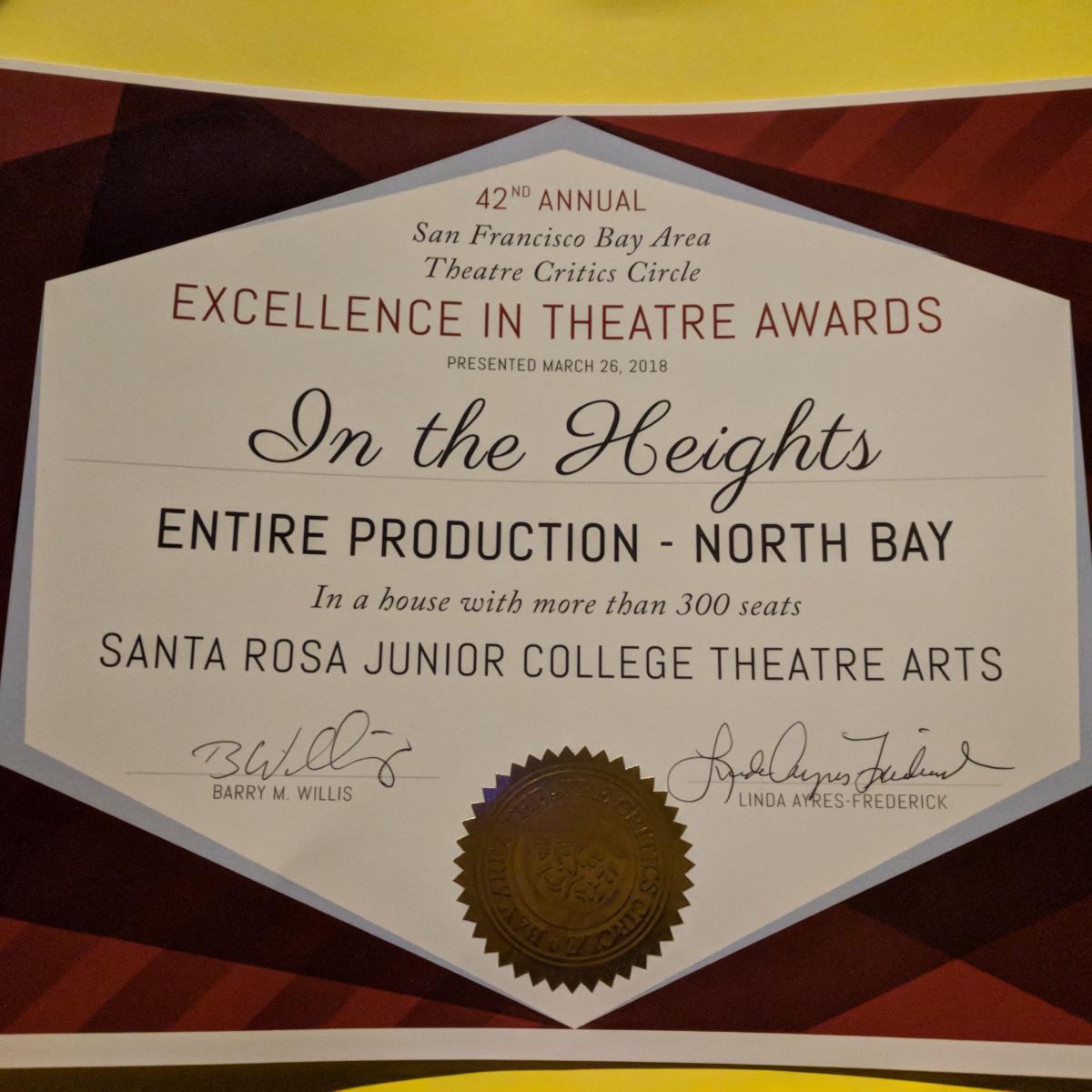 Closeup shot of one of the award certificates