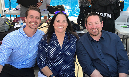 SRJC Swim Coaches Nolan Stimple, Jill McCormick and Tyler Denize