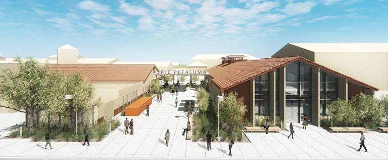 Architectural rendering of the planned changes to the front of Petaluma campus