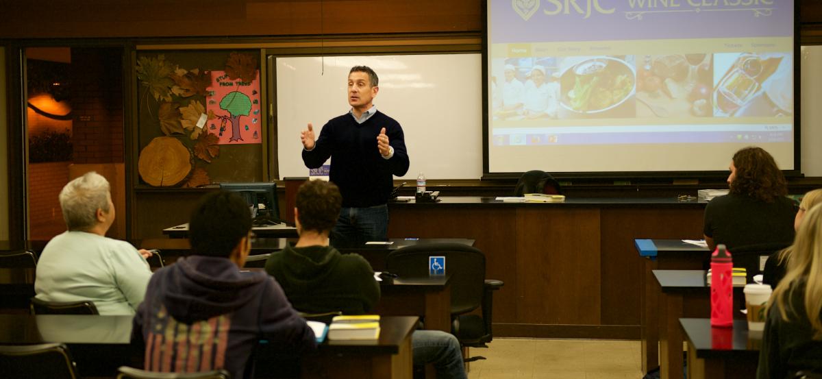 Chris Silva in the classroom, teaching.